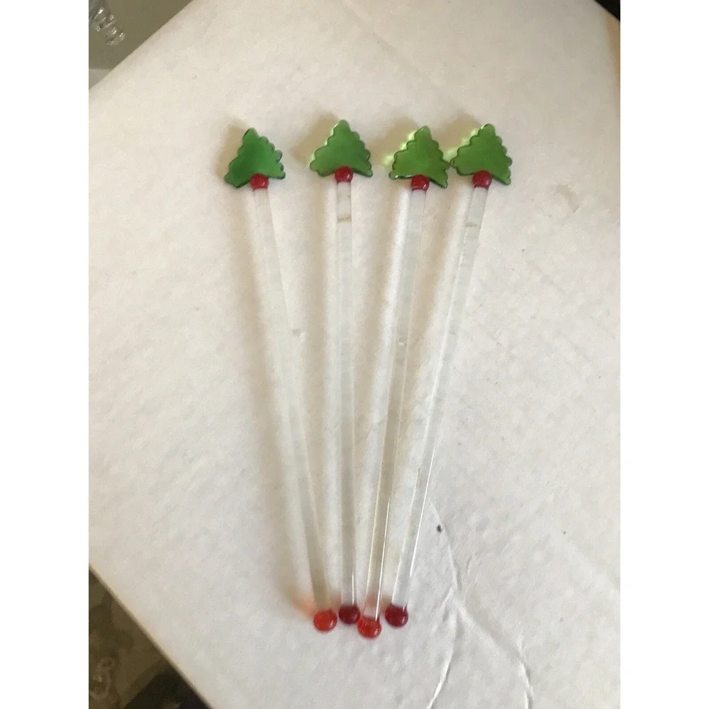Glass Christmas tree's  Stir Sticks‎ Swizzle Stirrer set of 4